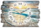 Kreative Feder Designer Wanduhr aus Holz Größe 40x27cm - Funkuhr im Landhaus-Stil Shabby-Style Made in Germany leise ohne Ticken (Sonnenuntergang am Meer, leises Funkuhrwerk)