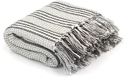 vidaXL Überwurf Baumwolle Streifen 125x150cm Grau Weiß Tagesdecke Bettüberwurf