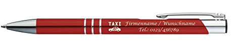 10 Kugelschreiber mit Gravur Taxi / aus Metall/Farbe: rot