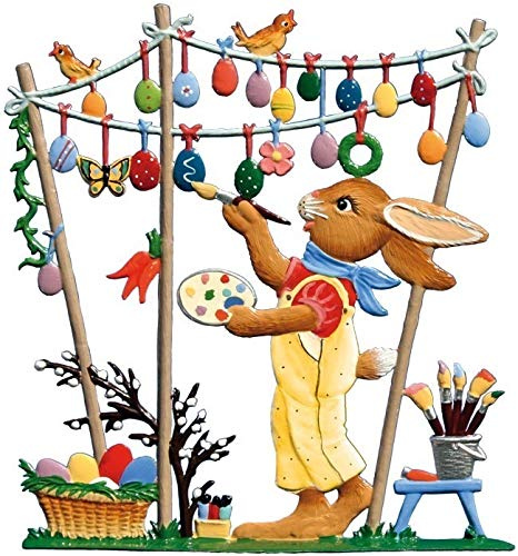 Wilhelm Schweizer Zinnfigur Hase beim Ostereiermalen - Jahreshase 2000