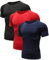 Men's (Pack of 3) Cool Dry Compression Short Sleeve Sports Baselayer T-Shirts Tops Black/Red/Navy 04-L