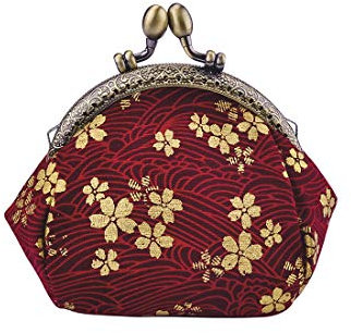 Oyachic Floral Porte Monnaie Flower Coin Purse Portefeuille Fermoir Clic Clac Vintage Femme Fleuri Pièces Pochette en Toile (Rouge)