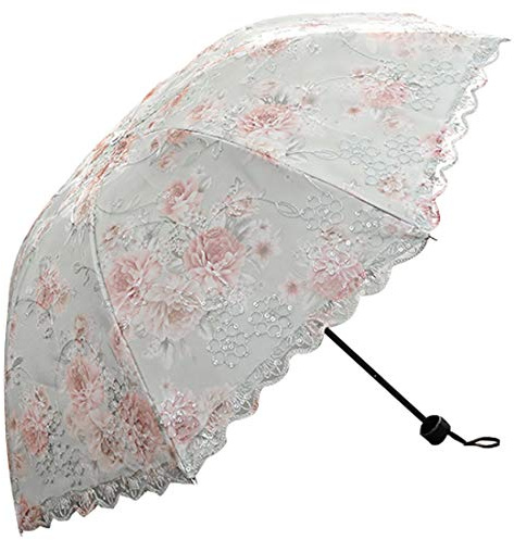 lace parasol umbrella Folding Anti-uv Sunshade Vintage Embroidered Sun Protection (Green)