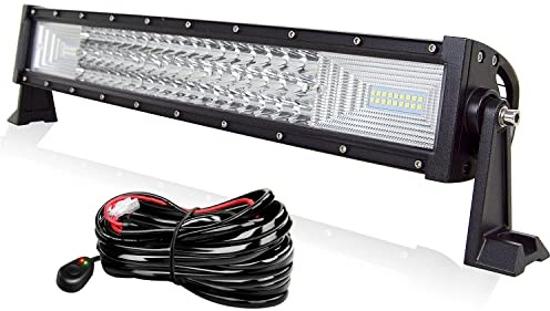 AUXTINGS 56 cm 270W Gebogen dreireihige LED Lichtleiste Arbeitslichtpunkt Flutstrahl mit Kabelbaum-Kit Schalter für LKW-Traktor 4X4 Boot Off Road Auto Nebelscheinwerfer 12V 24V Wasserdicht
