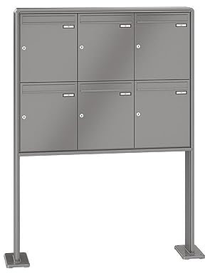 RENZ / RS2000 / 6er Freistehende Briefkastenanlage Standbriefkasten/RAL-Farbe 9007 Volumen 23 L/mit Fußplatten/Dein-Briefkasten.de