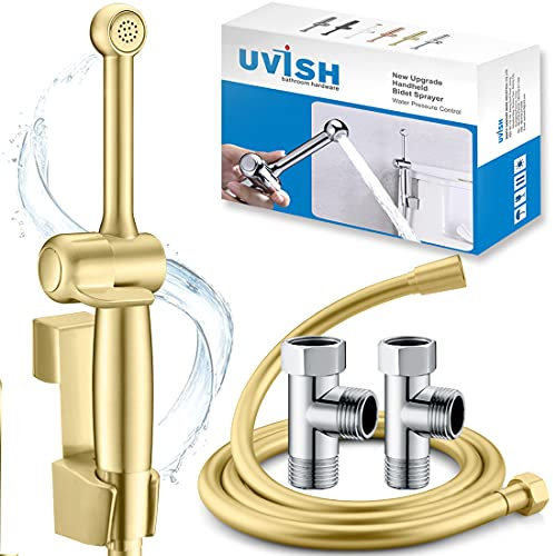 Bidet Handbrause Toilette Uvish Bidet Aufsatz Duschkopf mit Bidet Armaturen WC Hand Bidet Sprayer für Toilette Muslimische Dusche Shattaf Jet Spray für Persönliche Hygiene,Gold