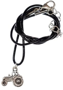 Miniblings Traktor Silber Halskette Bauernhof Bäuerin Auto Trekker Jungen - Handmade Modeschmuck - Lederkette Leder