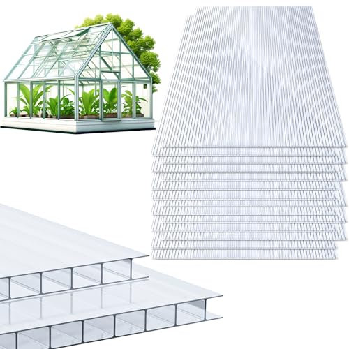 EINFEBEN Hohlkammerstegplatten für Gewächshaus Garten Treibhaus Ersatzplatten 14x Polycarbonat Doppelstegplatte (60.5 x 121cm) 4mm | 10,25 m²