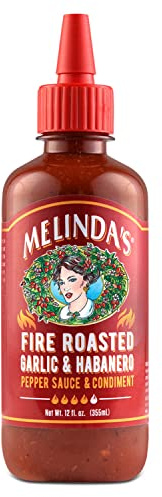 Melinda's Aglio arrosto al fuoco e salsa piccante Habanero - Realizzato con aglio arrosto lento, peperoni freschi, succo di lime - Salsa piccante Habanero ricca e affumicata 340 g, 1 confezione
