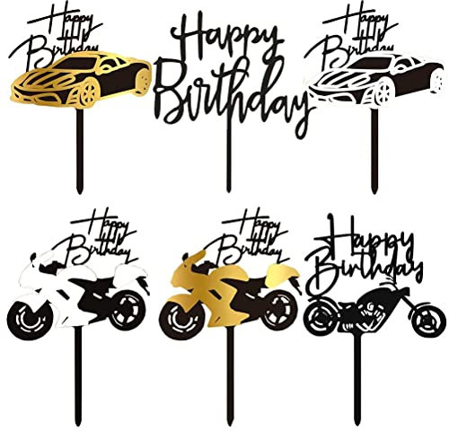 MiaLover 11 Stück Geburtstag Tortenstecker Happy Birthday Cake Topper Motorrad Auto Tortenaufsatz Acryl Kuchen Topper Tortendekoration für Männer Jungen Geburtstagsfeier Partys