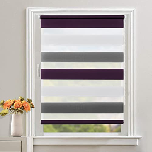 Doppelrollo Klemmfix ohne Bohren Weiß-anthrazit-lila B40 x H130cm(Stoffbreite 35cm) Rollos für Fenster ohne Bohren Klemmrollo Duo Rollo Zebrarollo Seitenzugrollo Fenster Rollos für innen Privatschutz