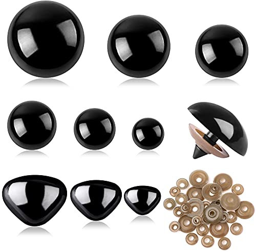 SANNIX 90 Stück 12-30mm Sicherheitsaugen und Sicherheitsnasen Groß Sicherheitsaugen für Häkeltiere Kunststoff Knopfaugen zum Annähen mit Unterlegscheiben für Puppe,Plüschtier, Teddyaugen