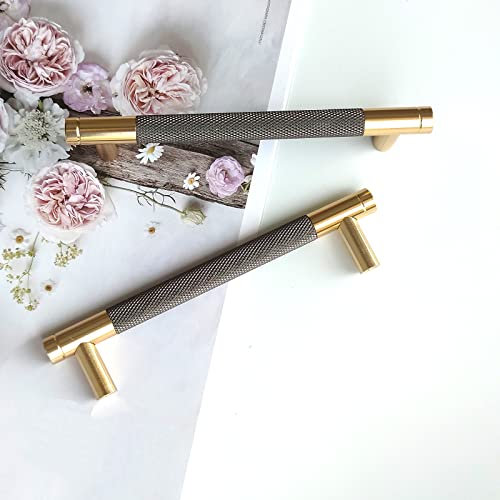 Pexintek 2 Stück Schrankgriffe Gold Moderne Griffe Möbel Möbelgriffe 128mm Lochabstand Türgriffe küche Schubladengriffe küchengriffe Vintage Griffe für Küchenschränke Kommode Schrank (Goldenes Grau)