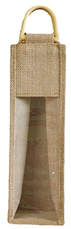 PFativant Sac Porte Bouteille Toile de Jute Sacs Vin Fourre Sac à Vin Rouge Sac à Main Non Tissé Lin Poignées Cordes Fenêtre Transparente 10x10x33cm 605371 Jaune