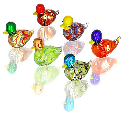HDCRYSTALGIFTS 6 x Mini-Mandarinen-Enten aus geblasenem Glas, Sammlerstücke, Kunst, Kristallglas, Tier-Schaustück, Ornament (bunt)
