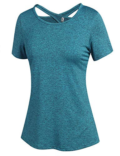 ADOME Damen Sport T-Shirt Kurzarm Sportshirt Funktionsshirt Yoga Shirt Damen Rückenfreies Oberteil Laufshirt Top Sport Shirts Elastisch Grün S