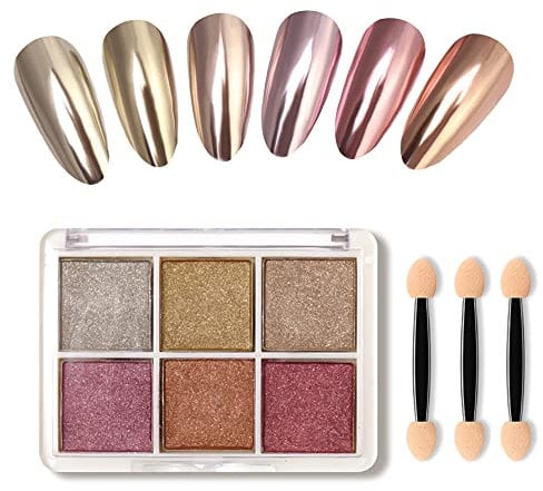 ILLUVA Polvere per Unghie Cromate in 6 Colori, Polvere di Glitter per Unghie con Effetto Specchio, Set Polvere Pigmenti Metallici Unghie per Decorazioni Unghie Nail Art