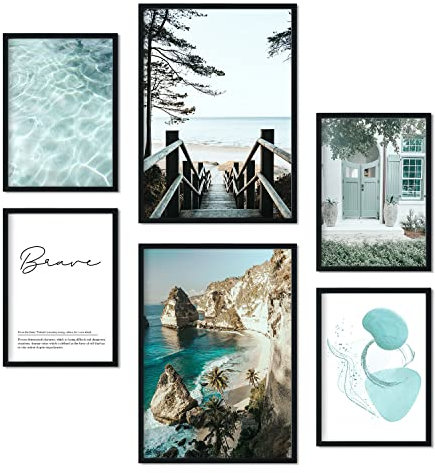 Nacnic Satz von 6 Bilder Türkises Wasser. Ästhetische Wandkunstdrucke für Schlafzimmer oder Wohnzimmerdesign. Größen A3 & A4. Ungerahmt.