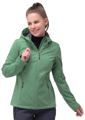33,000ft Veste softshell imperméable et coupe-vent pour femme - Veste fonctionnelle respirante - Veste de cyclisme légère avec capuche - Coupe-vent pour la course, le cyclisme, la randonnée, vert, 44