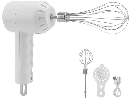 Batteur à oeufs électrique Mélangeur à beurre vertical Fouet à crème sans fil portatif Mousseur à lait automatique à 3 vitesses Mélangeur à milkshake amovible Mixeur électrique à main(Blanc)