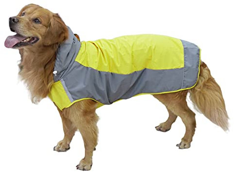 PETCUTE Hunderegenmantel,Wasserdichter Hundemantel mit Kapuze und Reflektierender Streifen,Atmungsaktive Hunde Regenmantel Regenjacke mit Kragenloch,Hund Regen Kleidung für Kleine Mittelgroße Hunde