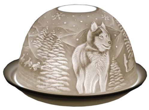 Cello Photophore en porcelaine en forme de chien de neige, un superbe bougeoir projetant une image 3D ou un message d'amour, ce qui le rend adapté pour être utilisé avec des bougies chauffe-plat.