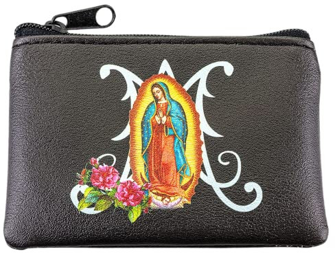 Our Lady of Guadalupe Rosenkranz-Tasche aus Kunstleder mit Reißverschluss, neutrale Reisetaschen und Taschen für Rosenkranz, Erstkommunion oder Konfirmation, 8,2 cm