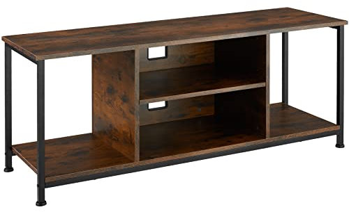 TecTake® Meuble TV 120 x 40 x 50,5 cm, Banc TV Salon Chambre, 4 Compartiments Ouverts et Étagère réglable, Meuble Rangement Television, Style Industriel, Meubles de Salon pour télévision, Bois foncé