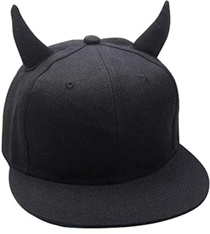Horn Baseball Cap Baseball Cap Männer Frauen Baseball Cap Hörner Hip Hop Hut Baumwolle Punk Schnappkappe mit Hörnern für Jungen und Mädchen Schwarz