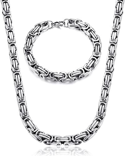 YAODCA Königskette Silber Herren Edelstahl 8mm Breite Halskette und Armband Set Dicke Schwere Königskette Armband Punk Kette für Herren Männer