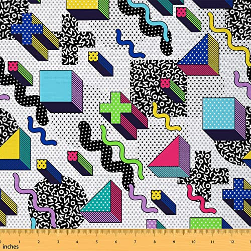 70S Hippie Stoff durch den Hof,Mode Moderne Geometrie Polsterung Stoff für Stühle Sofa Nähen,Geometrisches abstraktes wasserdichtes Gewebe für Polsterung und Heimwerkerprojekte,1 Yard