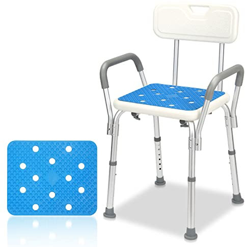 Cecaylie Sgabello da doccia per anziani, sedia da doccia con braccioli e schienale, 41-53,5 cm, seduta da doccia regolabile in altezza, sgabello da bagno, sgabello antiscivolo