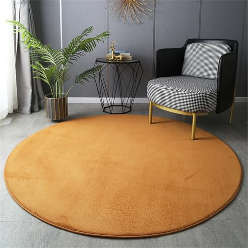 Highdi Wohnzimmer Teppich Rund 60/80/100/120cm, Einfarbig Flauschig Kurzflor Modern Rutschfest Weich für Kinderzimmer Schlafzimmer (100cm, Gelb)