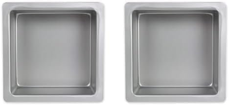 PME SQR073 Square Cake Pan 7 x 7 x 3 Inches Deep, Aluminium, Silver (Pack of 2)