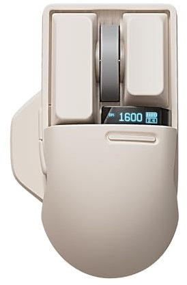 LOFREE Ratón inalámbrico Touch PBT con Receptor USB, Bluetooth, conexión por Cable, Recargable, 4000 dpi con Pantalla OLED Compatible con Superficie de Vidrio para Mac, Windows, PC, Notebook/Tofu