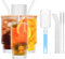 HIGSPE 4pcs Bicchieri con Cannuccia e Coperchio, 310ml Bicchieri Acqua Vetro a Coste, Bicchieri Vetro In Stile Origami Vintage, Bicchieri da Long Drink per Succhi, Birra, Smoothie, Cocktail, Caffe