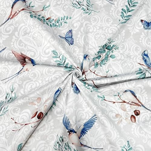 Textrend Baumwollstoff Meterware - 100% Baumwolle - Basteln - Nähmaterial - Trendige Designs - Textilien 1x1,6m (Blaue Schwalben auf grauem Hintergrund)