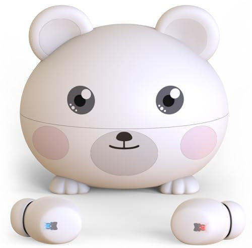 Kids Earbuds, Bluetooth 5.3 Wireless Earbuds for Kids with HiFi Stereo & Deep Bass, 30H Play Time Kids Headphones with Mic, In Ear Kids Earphones for Small Ears Canals, IPX6, Touch Control, White Bear