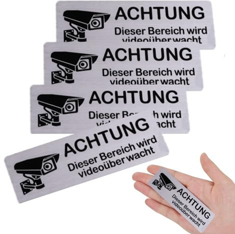 4 Stück Videoüberwachung Schild, Schild Aufkleber Videoüberwachung Privatgrundstück Aus Aluminium, Selbstklebendes Warnschild zur Achtung Videoüberwachung Schild, Rostfrei, 8.5x3 cm
