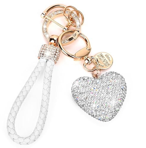 RIXERKOC Auto Schlüsselanhänger für Damen mit glitzernden Strass Herzform, niedliche Schlüsselanhänger für Damen Mädchen, personalisiertes Geschenk für Muttertag Geburtstag