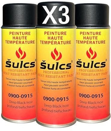 Peinture Haute Température 900° Professionnelle - Aérosol 400ml - Noir Mat Ref. 0915 - Haut Pouvoir Couvrant - Barbecue Braséro Four Poêle à bois Insert Cheminée Mécanique Auto Moto Radiateur (3)
