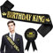 IBXWMNG Happy Birthday King - 2-teiliges Set geburtstag schärpe und Medaille, schwarze Satin-Schärpe,birthday boy,schärpe bedrucken,schärpe selbst gestalten