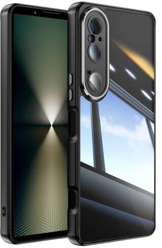 QUIETIP Case Compatible with Sony Xperia 1 VI 5G with Screen Protector,TPU + Clear Acrylic + Metal Keypad Protective Cover,Black