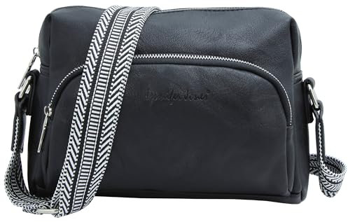 JENNIFER JONES – Modische Damen Umhängetasche – Crossbody Bag mit gewebtem Schultergurt - Schwarz