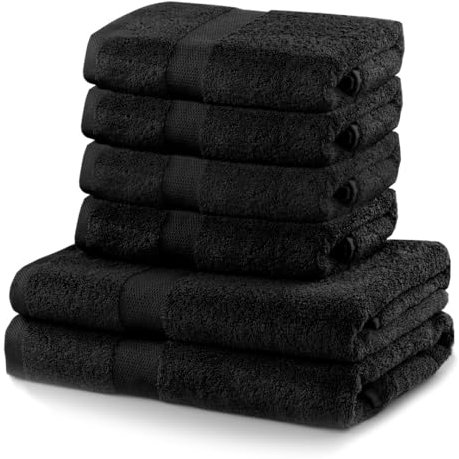 DecoKing 6er Set Baumwolle Qualität 525g/m² 4 Handtücher 50x100 cm und 2 Badetücher 70x140 cm schwarz saugfähig Marina