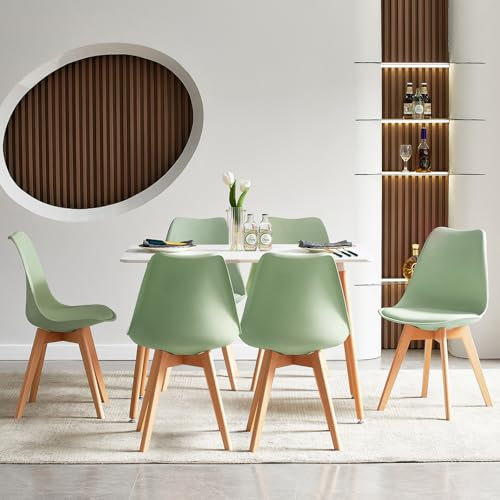 FURNITABLE Esszimmergruppe Esstisch mit 6 Stühlen Essgruppen, Rechteckig 110cm Küchentisch-Set und 6er Set Esszimmerstühle für Wohnzimmer Küche Büro (Weiß Tisch+6 Eiscreme-Grün Stühle)