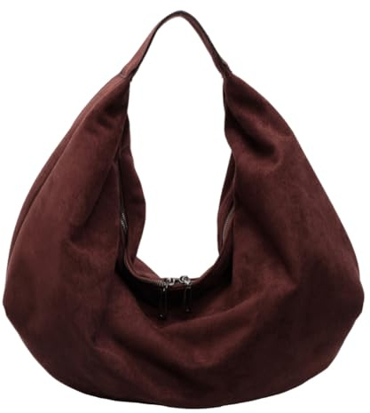 Fiorky Borsa hobo da donna in pelle scamosciata Borsa tote morbida con cerniera Borsa sotto le ascelle di capacità for viaggi di lavoro