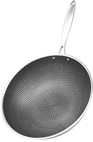 Amosfun Poêle Wok Inox Nid Abeille Pour Plaques à Induction Manche Acier Inoxydable Chauffe Uniforme Revêtement Antiadhésif Multifonction Pour Frire Et Cuire Vapeur