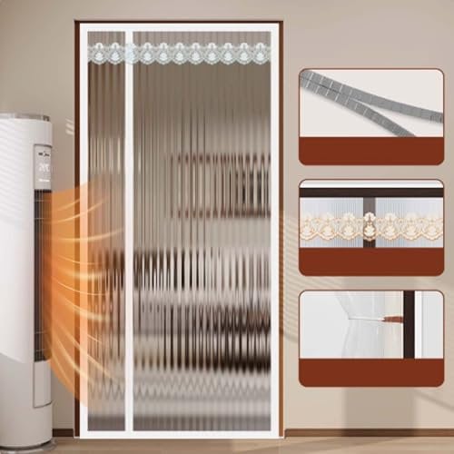 Magnet Wärmeschutzvorhang Tür,Weiß Durchscheinend Thermovorhang Kälteschutz Panel-Isolierung Türvorhang für Balkontür Automatisches Schließen