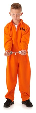My Illusions Kids Prisoner Costume with Handcuffs Boys Convict Jumpsuit Outfit World Book Day or Halloween Fancy Dress (Large 8-10 Years)